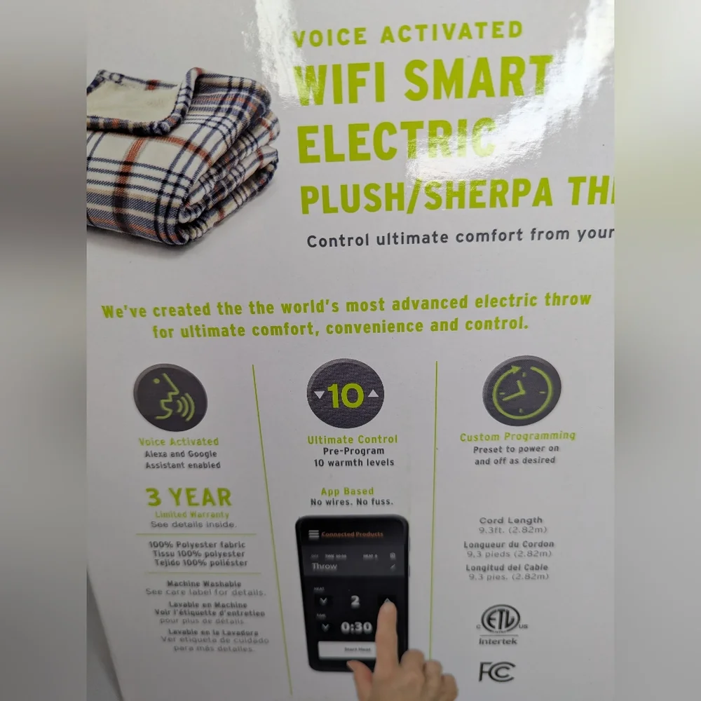 Eddie Bauer Voice Activated WiFi Smart Electric Sherpa Plaid Throw Blanket - NEW